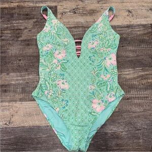 Lilly Pulitzer Mint Green Floral One Piece Swimsuit